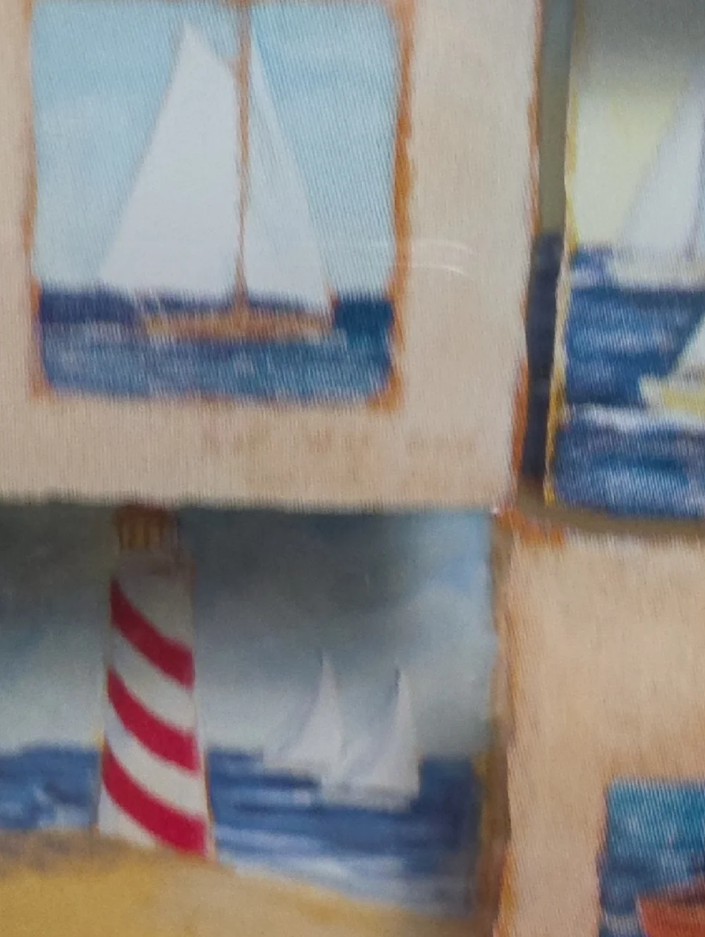 Coastal Sailboat Collage Wall Art - White Frame - 9 Tiles 3D